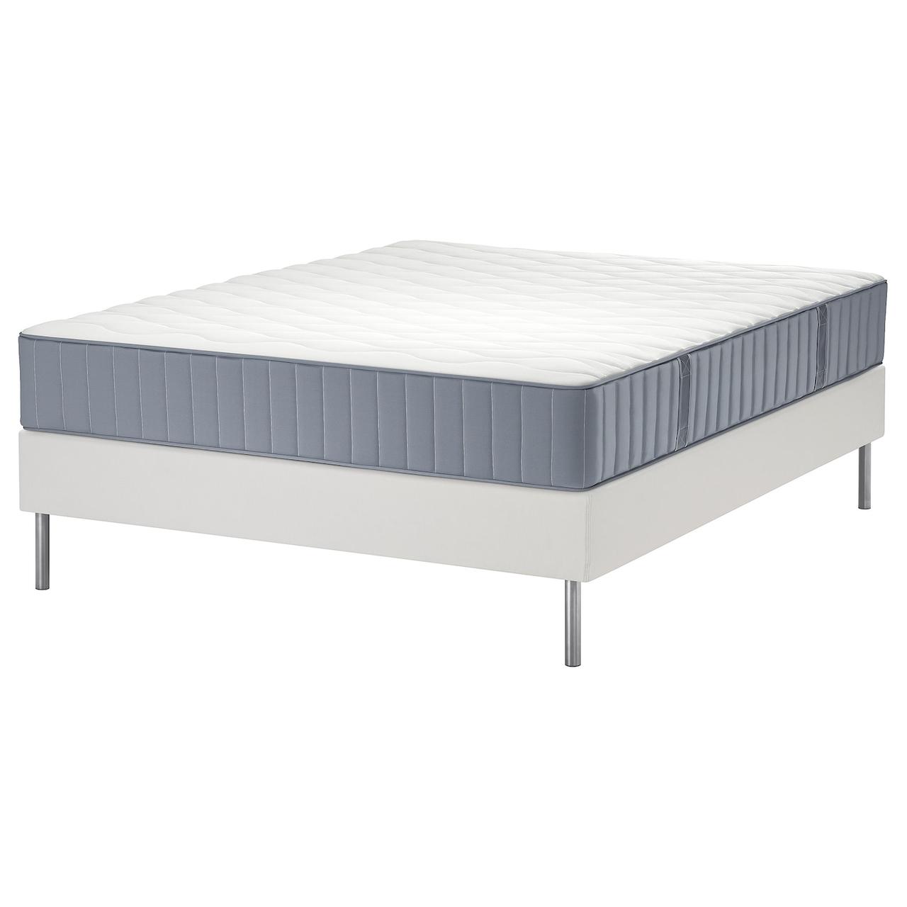 LYNGÖR Ліжко Continental, Vågstranda середньої жорсткості/блакитний білий, 140x200 см IKEA 695.539.08