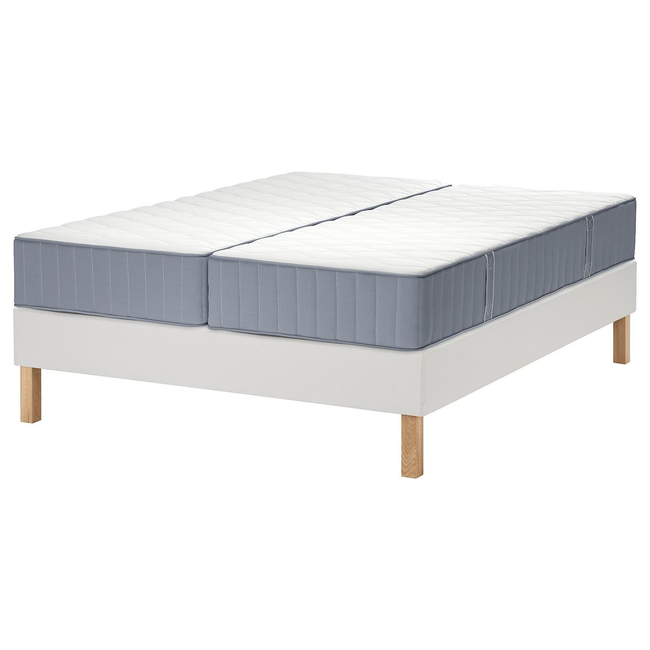LYNGÖR Ліжко Continental, Vågstranda тверде/середнє жорстке/блакитний білий, 160x200 см IKEA 695.542.67