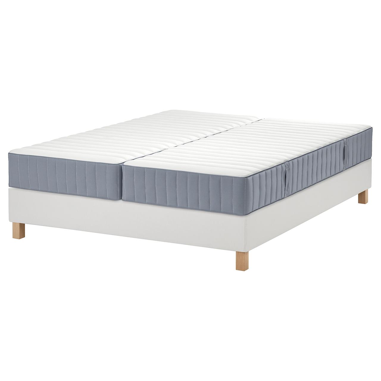 LYNGÖR Ліжко Continental, тверде Valevåg/середнє тверде/блакитний білий, 180x200 см IKEA 695.524.66