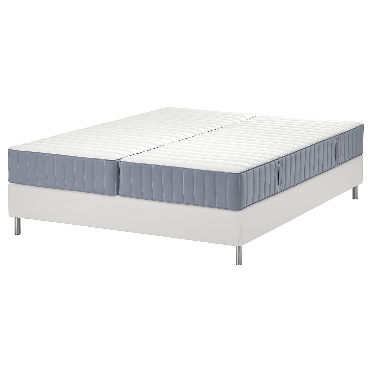 LYNGÖR Ліжко Continental, тверде Valevåg/середнє тверде/блакитний білий, 180x200 см IKEA 395.524.58