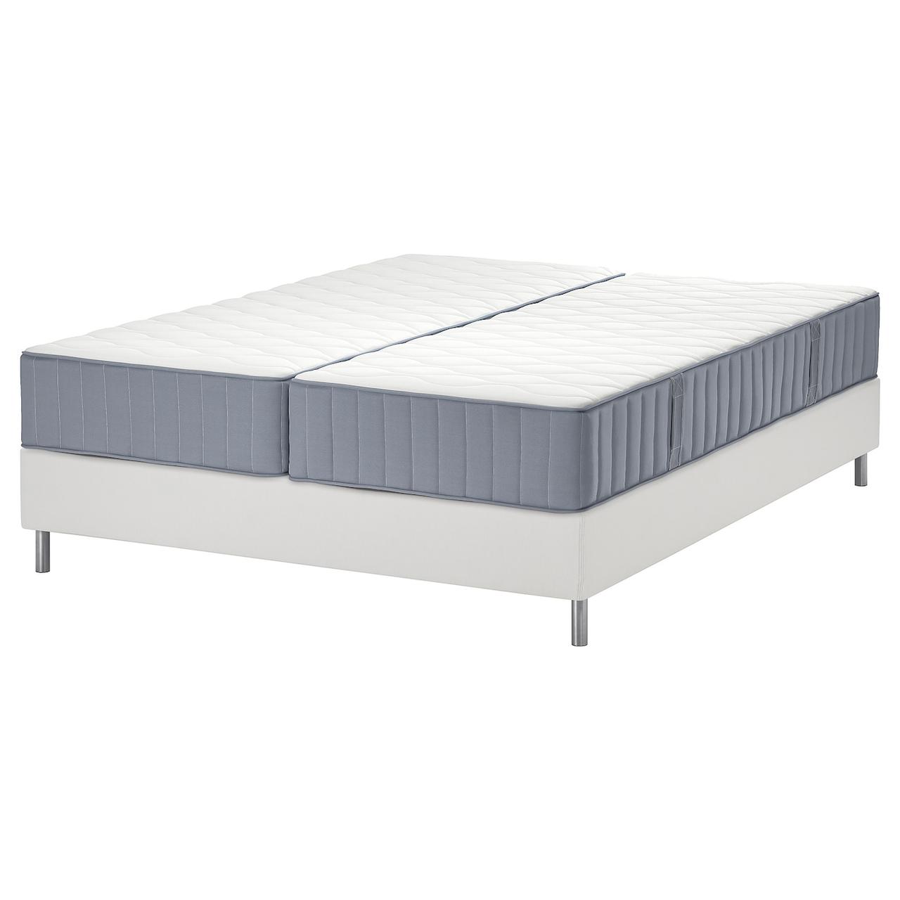 LYNGÖR Ліжко Continental, Vågstranda тверде/середнє тверде/блакитний білий, 180x200 см IKEA 295.542.50