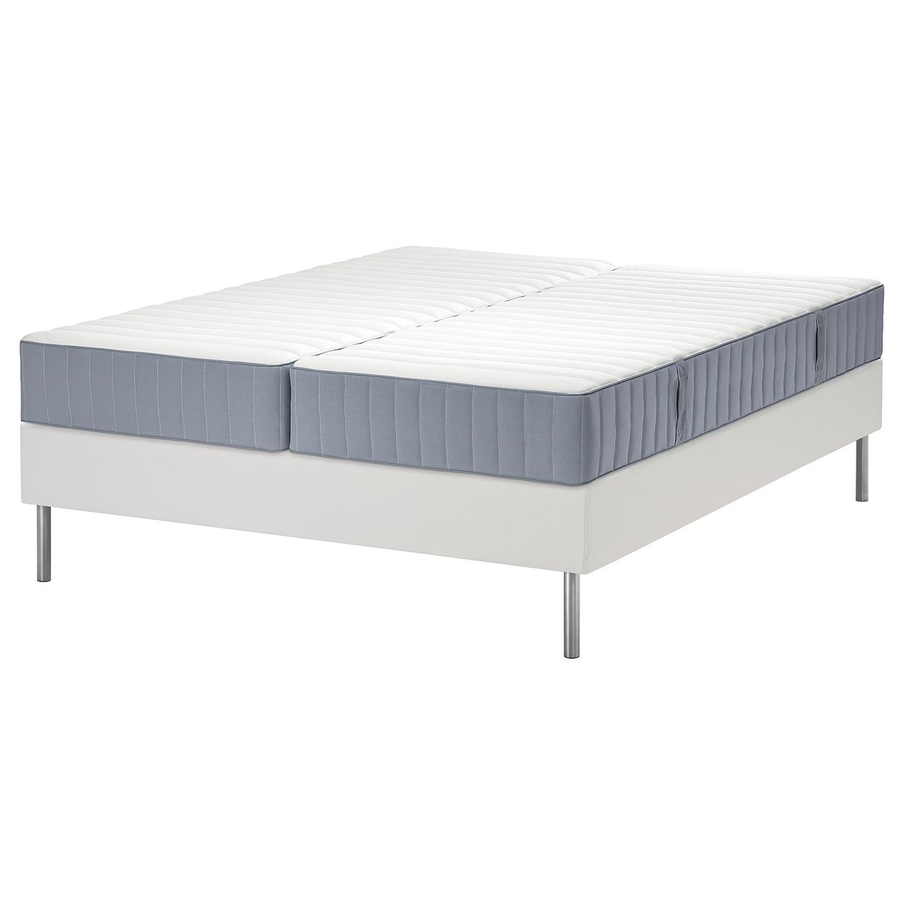 LYNGÖR Ліжко Continental, тверде Valevåg/середнє тверде/блакитний білий, 160x200 см IKEA 995.524.60