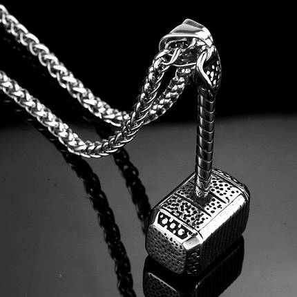 Ланцюг із кулоном кувалда сріблястого кольору Stainless Steel розмір 40х15 мм розмір ланцюга 70 см 3 мм, фото 2