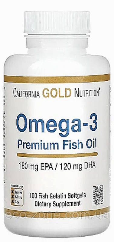 Омега-3 100 капсул Преміальний риб'ячий жир California Gold Nutrition, Термін до 11/2027