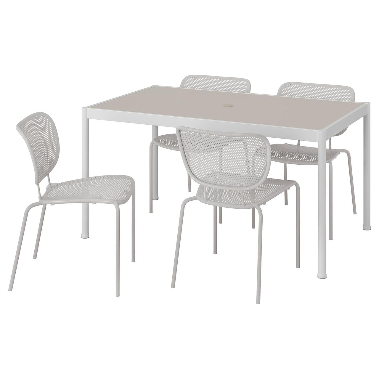 SEGERÖN/DUVSKÄR Стіл і 4 стільці вуличні білий/бежевий/сірий, 147 см IKEA 495.447.69, фото 1
