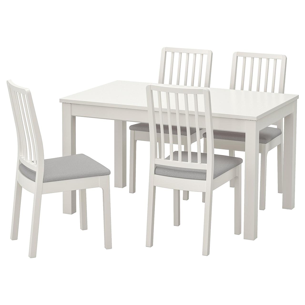 LANEBERG/EKEDALEN Стіл і 4 стільці, білий/білий світло-сірий, 130/190x80 см IKEA 893.047.91