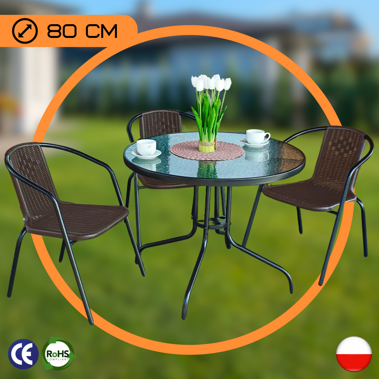 Комплект Садових Меблів Круглий Стіл + 3 Стільці 4Points Prato - 3 Набір Садових Меблів зі Штучного Ротангу Коричневий Польща
