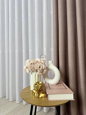 Тканина для гардини тюль льон основа, зі смугами, лт44 білий