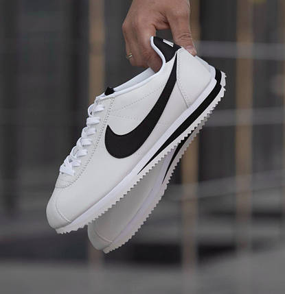 Чоловічі кросівки Nike Cortez White Black Leather Кеди Найк Кортез білі з чорним шкіра демісезон, фото 1