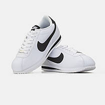 Чоловічі кросівки Nike Cortez White Black Leather Кеди Найк Кортез білі з чорним шкіра демісезон, фото 3