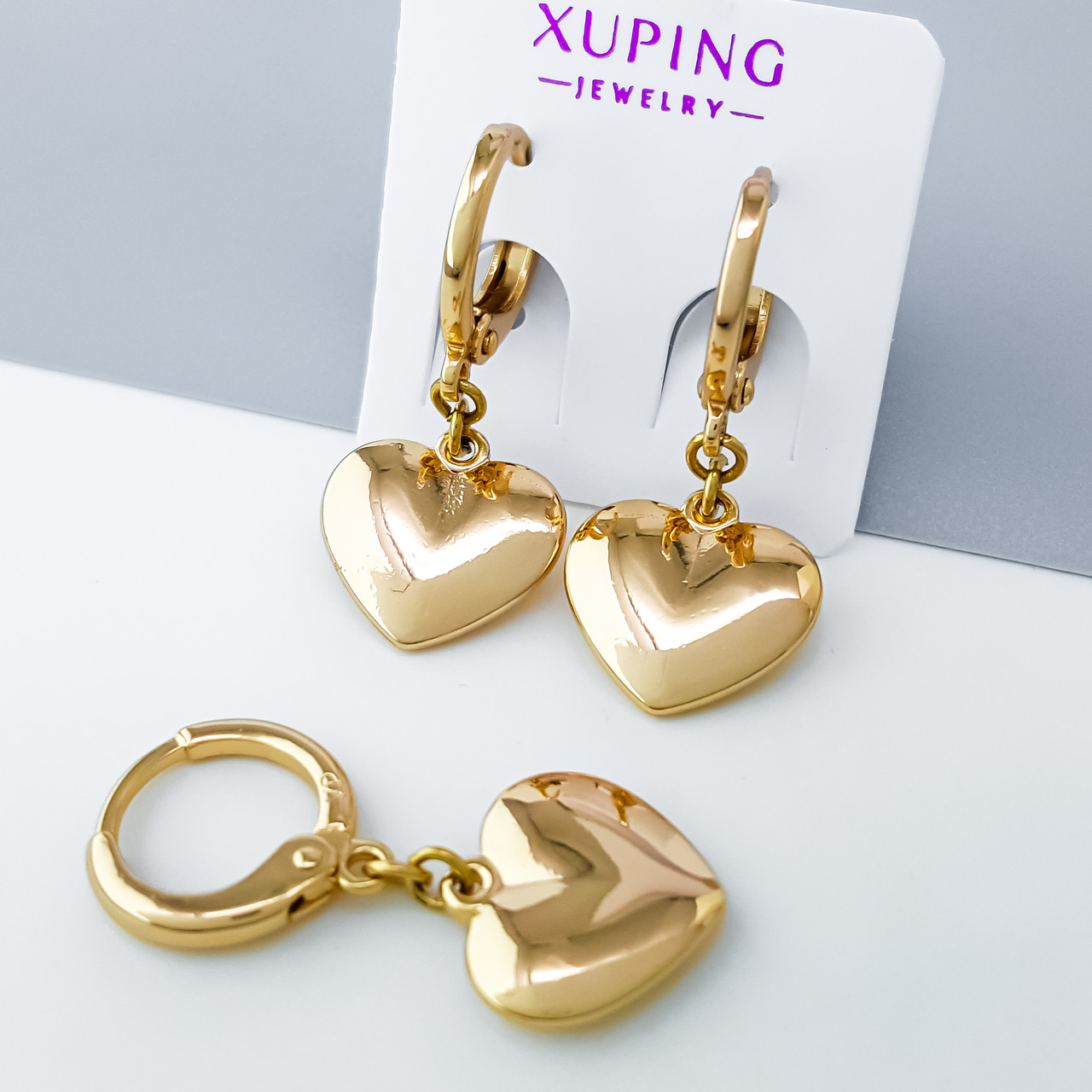 Сережки підвіски Золоте Серце, без каміння, медсплав Xuping позолота 18K