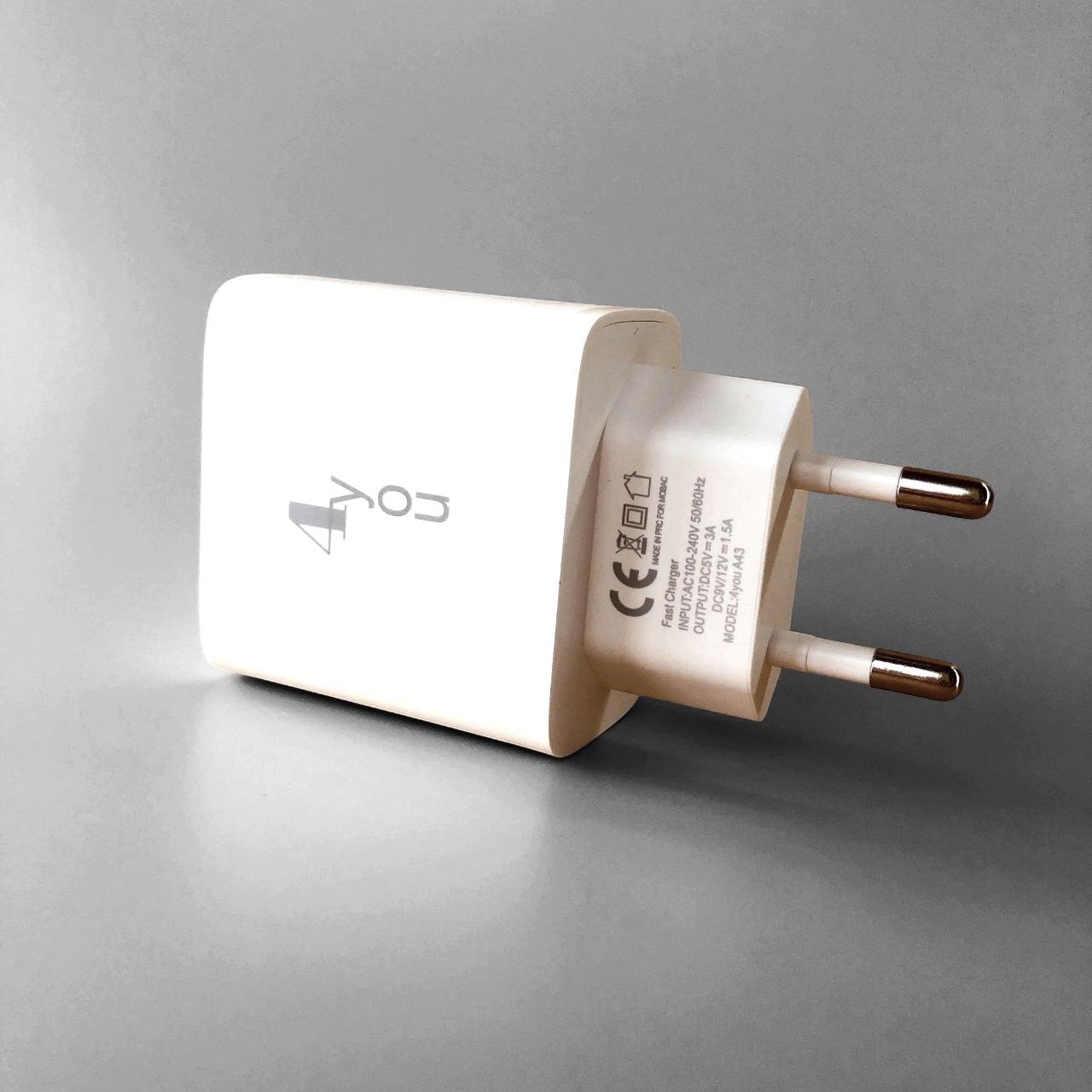 Зарядний пристрій 4you A43 (18W, QC3.0, 3A, 1USB) white