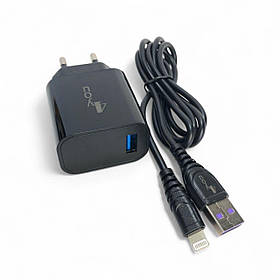 Зарядний пристрій USB 4you A12 (1,2A, 1 USB, Led підсвічування) з кабелем Lightning black