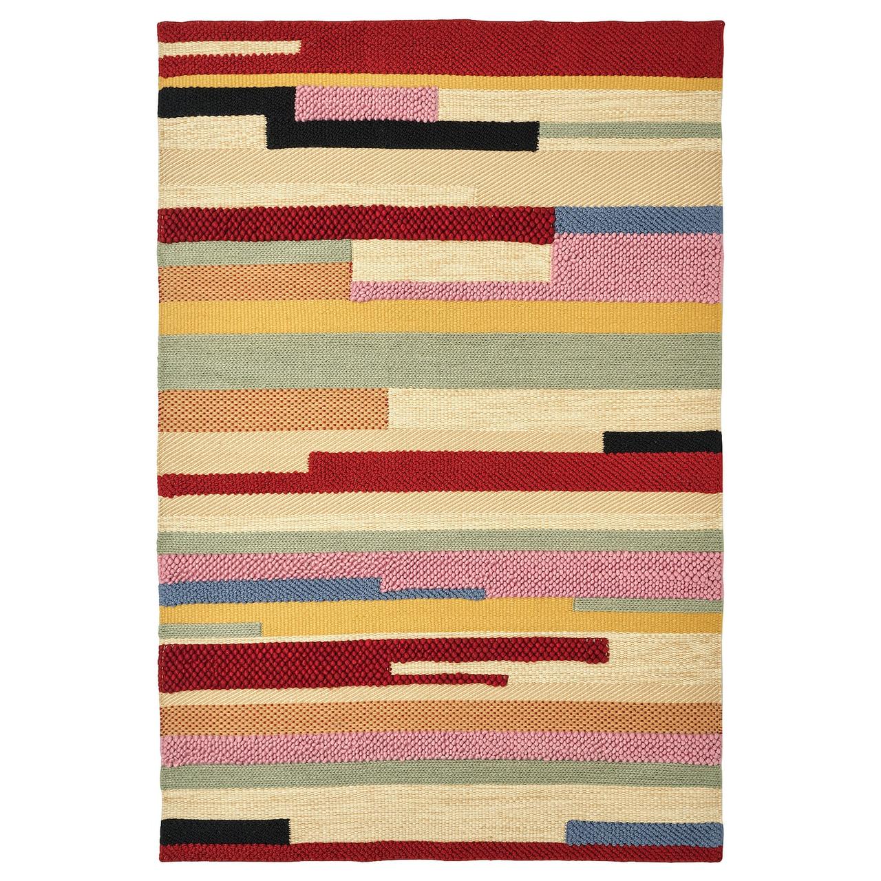 BRÖNDEN Килим з коротким ворсом, ручна робота, різнокольоровий/червоний, 133х195 см IKEA 905.329.28, фото 1