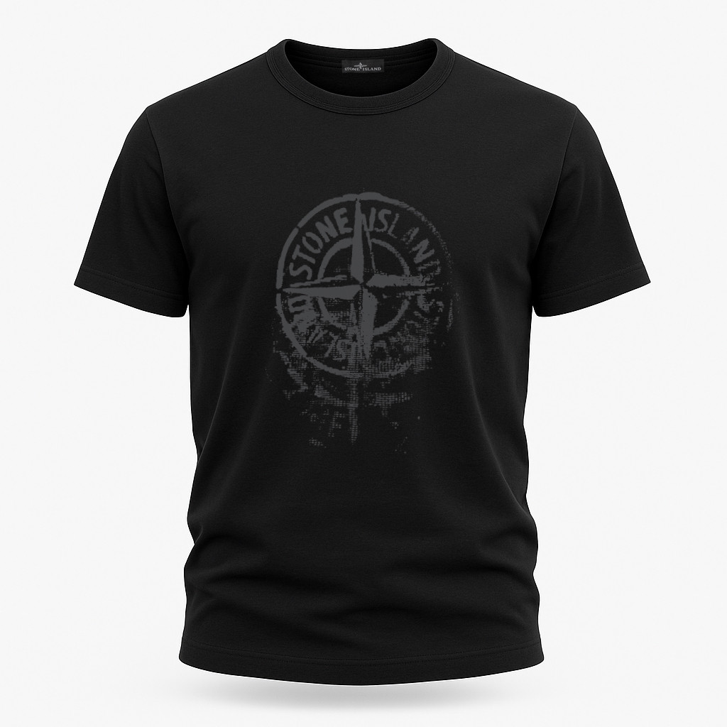 Чоловіча футболка Stone Island чорна з принтом штамп, фото 1