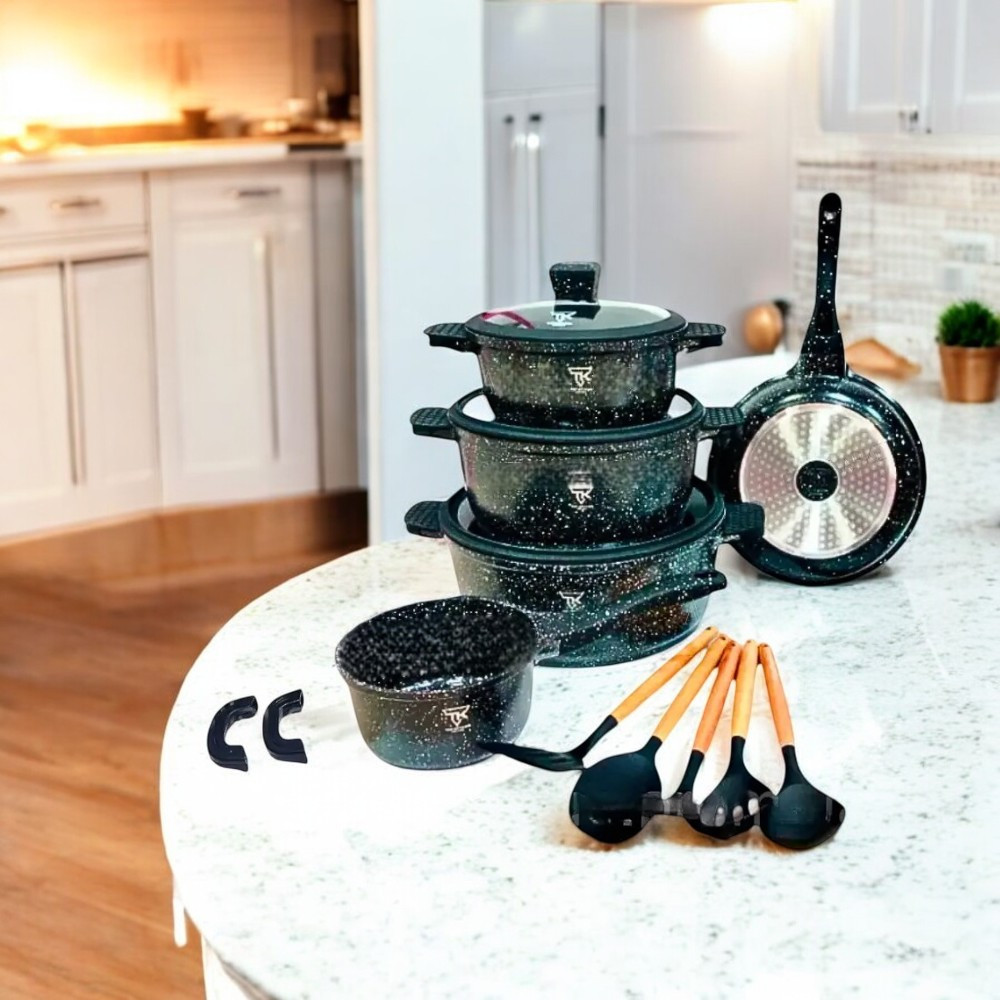 Набір якісних кастрюль 17 предметів TOP KITCHEN Великий комплект кастрюль з мармурово-гранітним покриттям