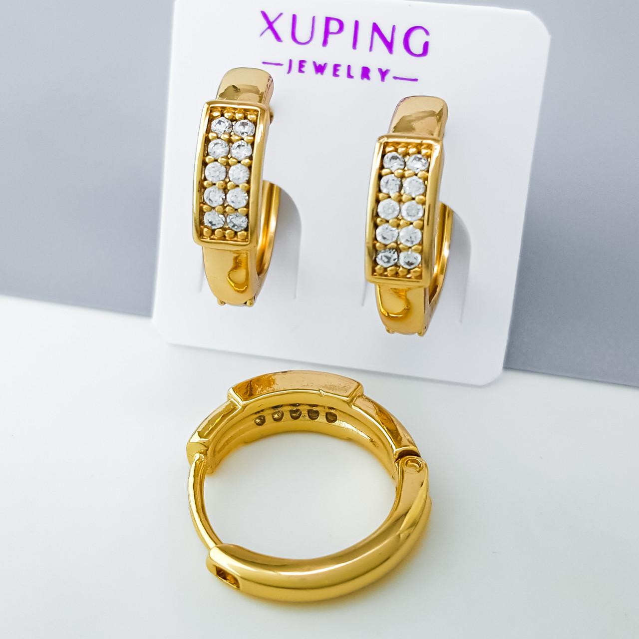 Сережки Комбінована Доріжка з камінням, медсплав Xuping позолота 18K