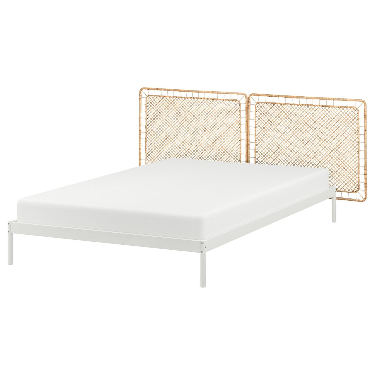 VEVELSTAD Каркас ліжка/2 узголів’я, білий/ротанг Tolkning, 140x200 см IKEA 194.417.39