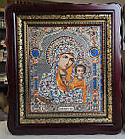 Ікони вінчальні Спаситель, П.Б.Казанська у темному дерев'яному кіоті під склом, розмір кіота 26*23, сюжет 15*18., фото 5