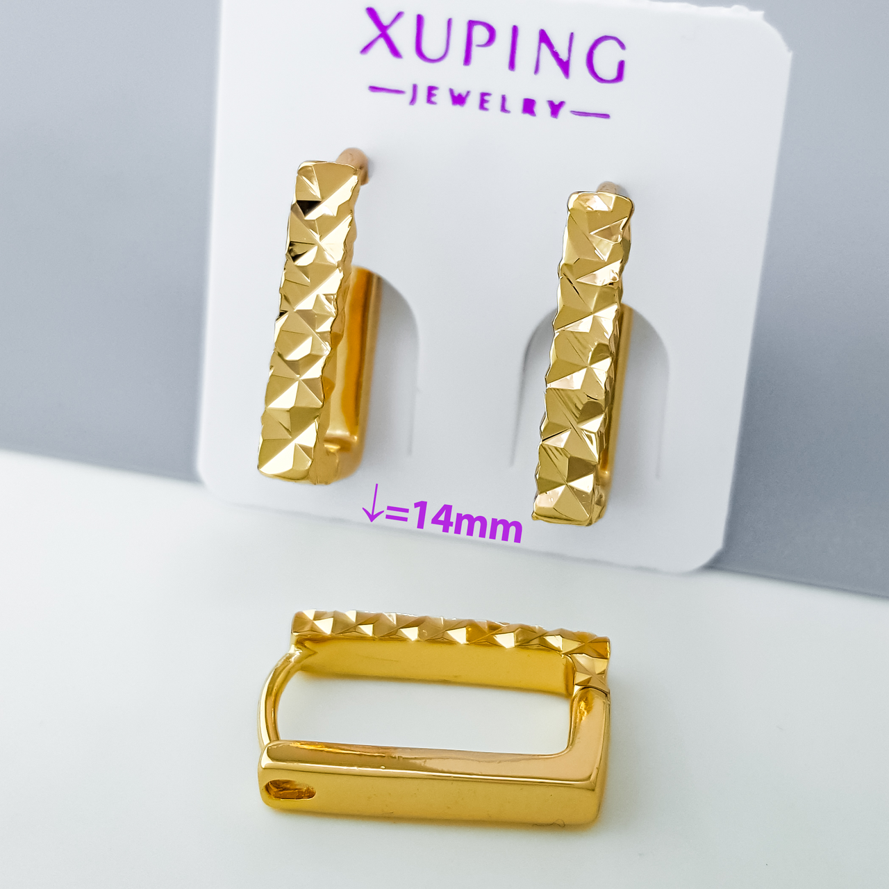 Сережки Рельєфні, без каміння, медсплав Xuping позолота 18K