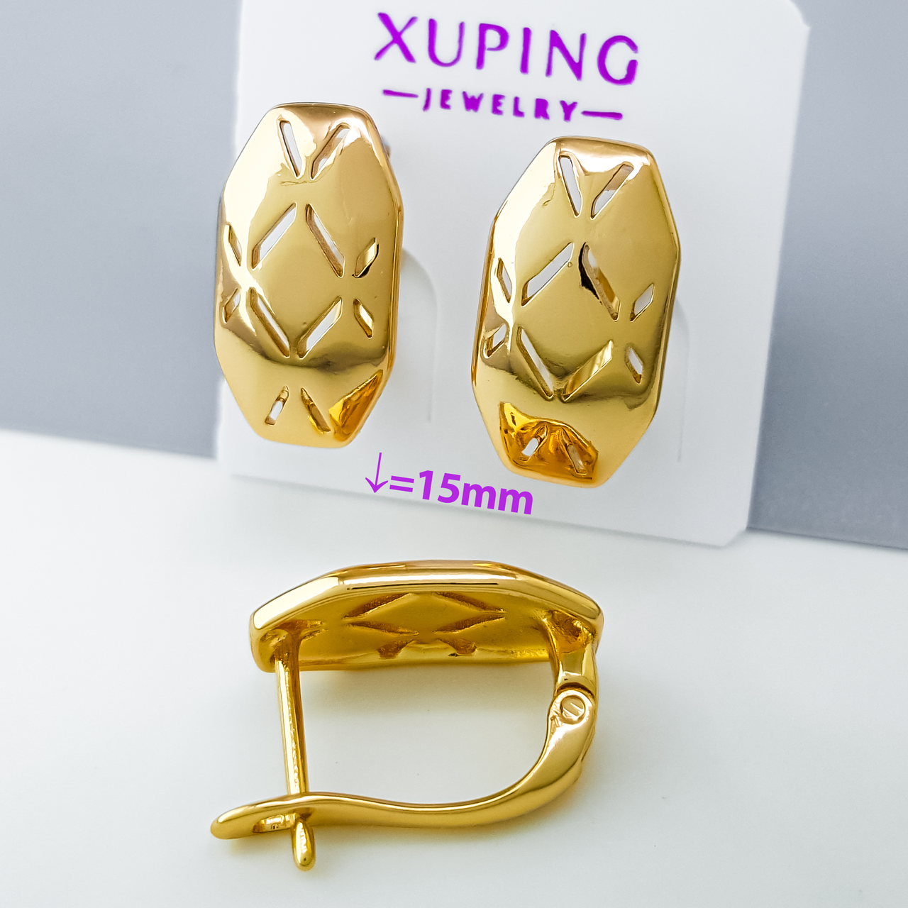 Сережки Ажурні, без каменів, англ.замок, медсплав Xuping позолота 18K