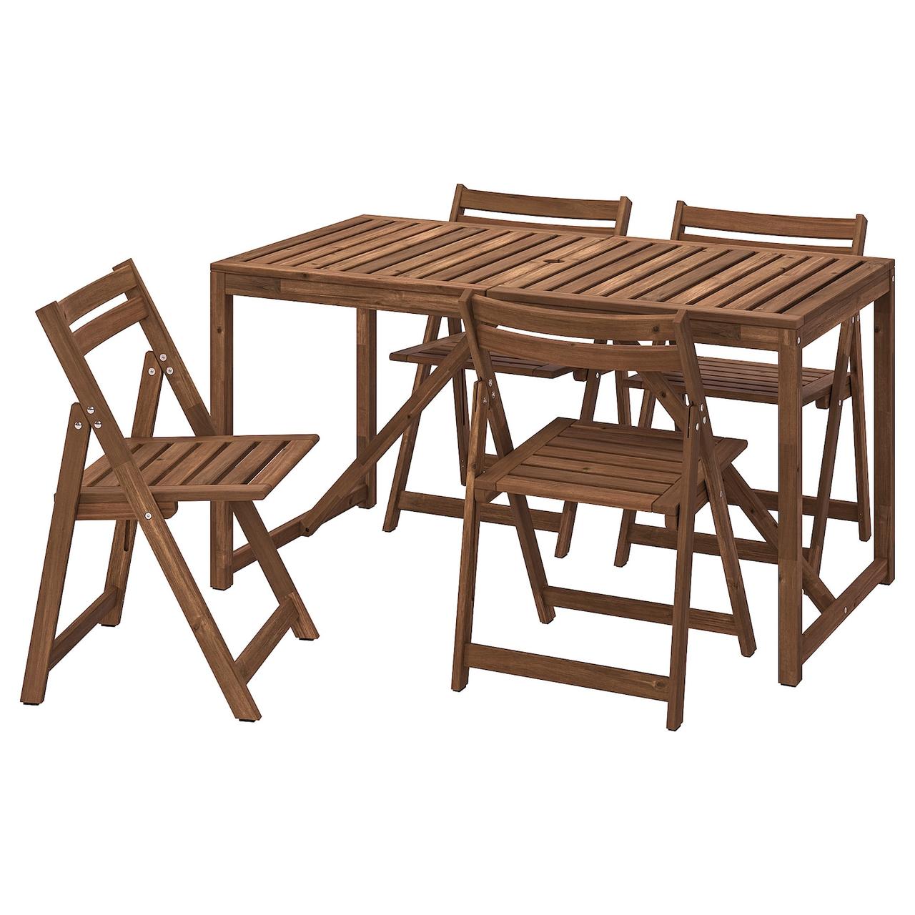 NÄMMARÖ Стіл + 4 розкладні стільці, сад, світло-коричнева морилка, 140 см IKEA 195.447.23, фото 1