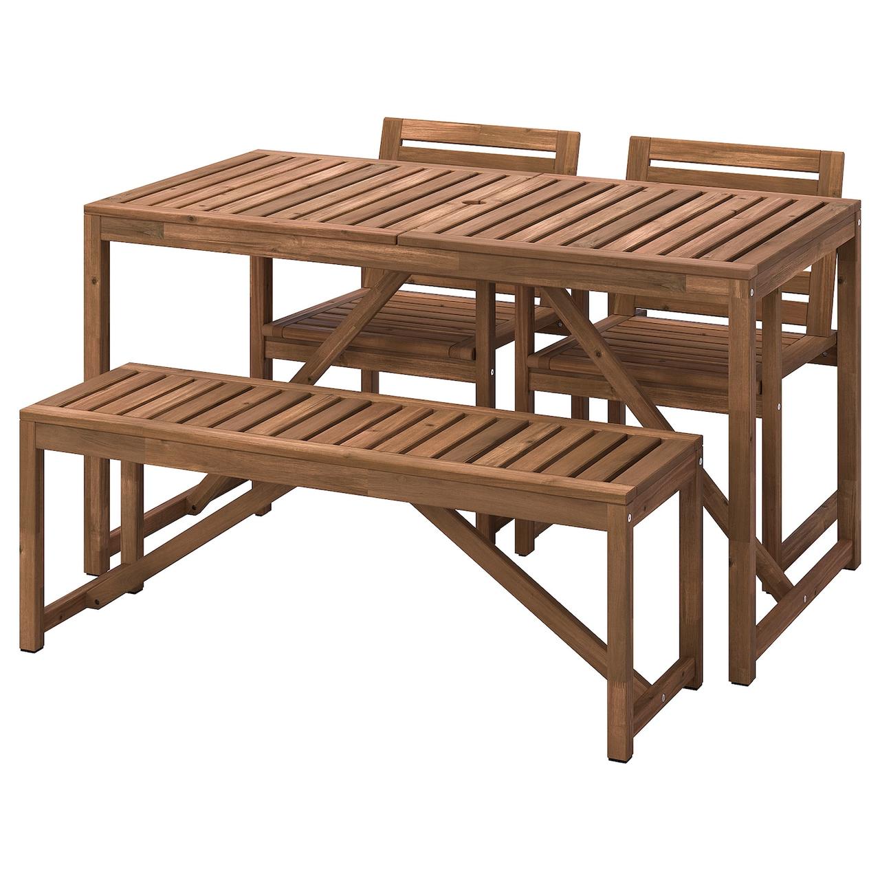 NÄMMARÖ Стіл+2 стільці+лава вуличний світло-коричнева морилка 140см IKEA 395.443.74, фото 1