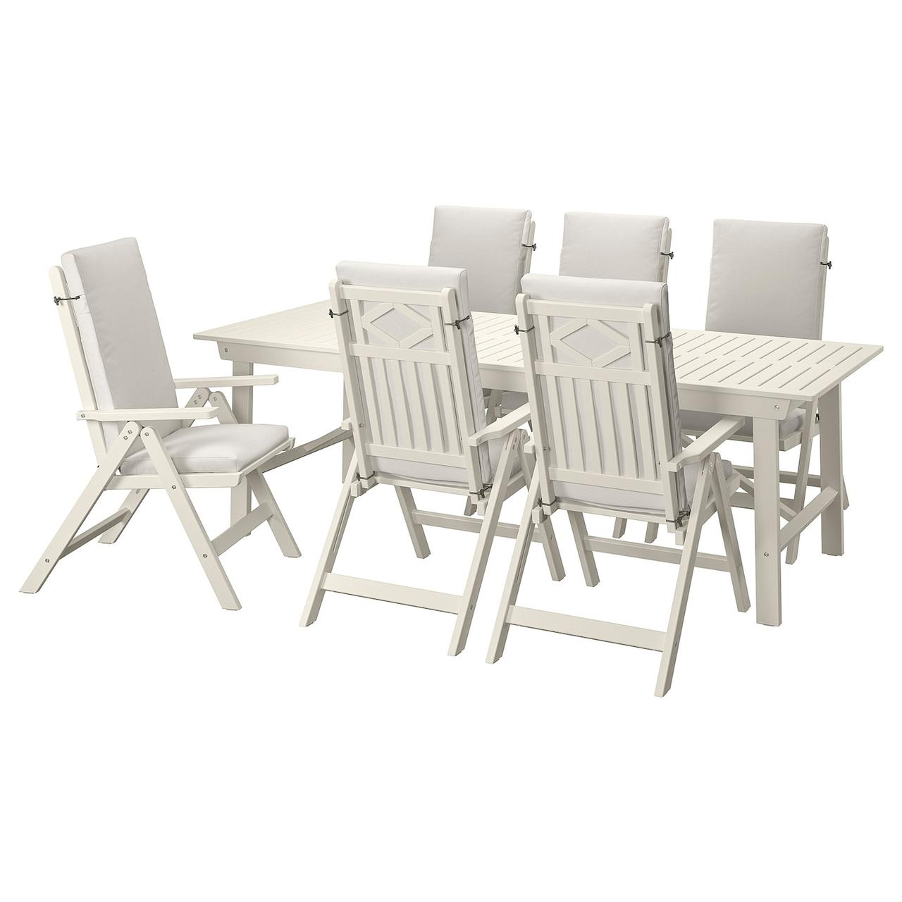 BONDHOLMEN Стіл + 6 складок стільці, відкритий, білий/бежевий/Frösön/Duvholmen beige IKEA 095.512.38, фото 1