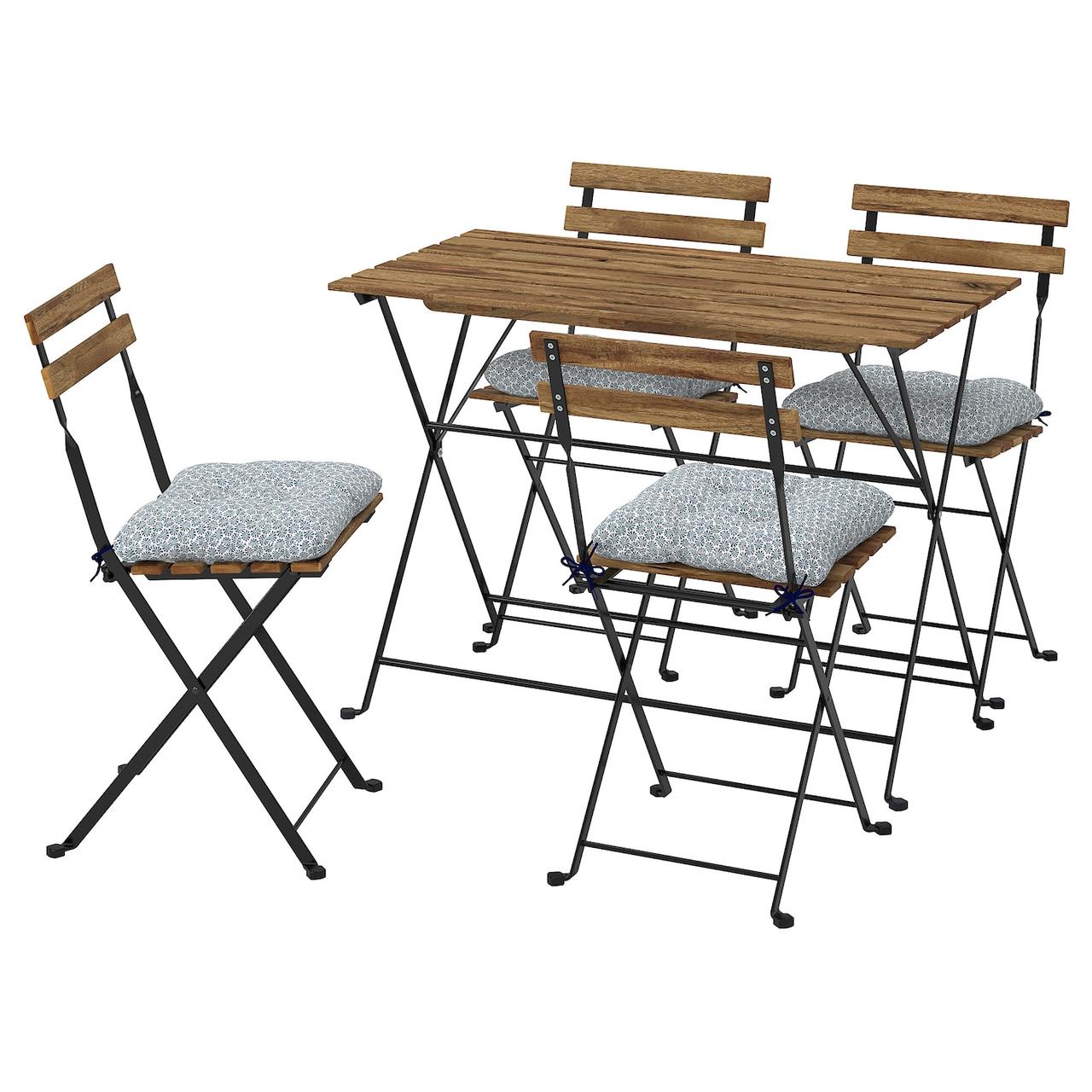 TÄRNÖ Стіл + 4 стільці, відкритий, чорний/світло-коричневий/синій Klösan IKEA 395.349.40, фото 1