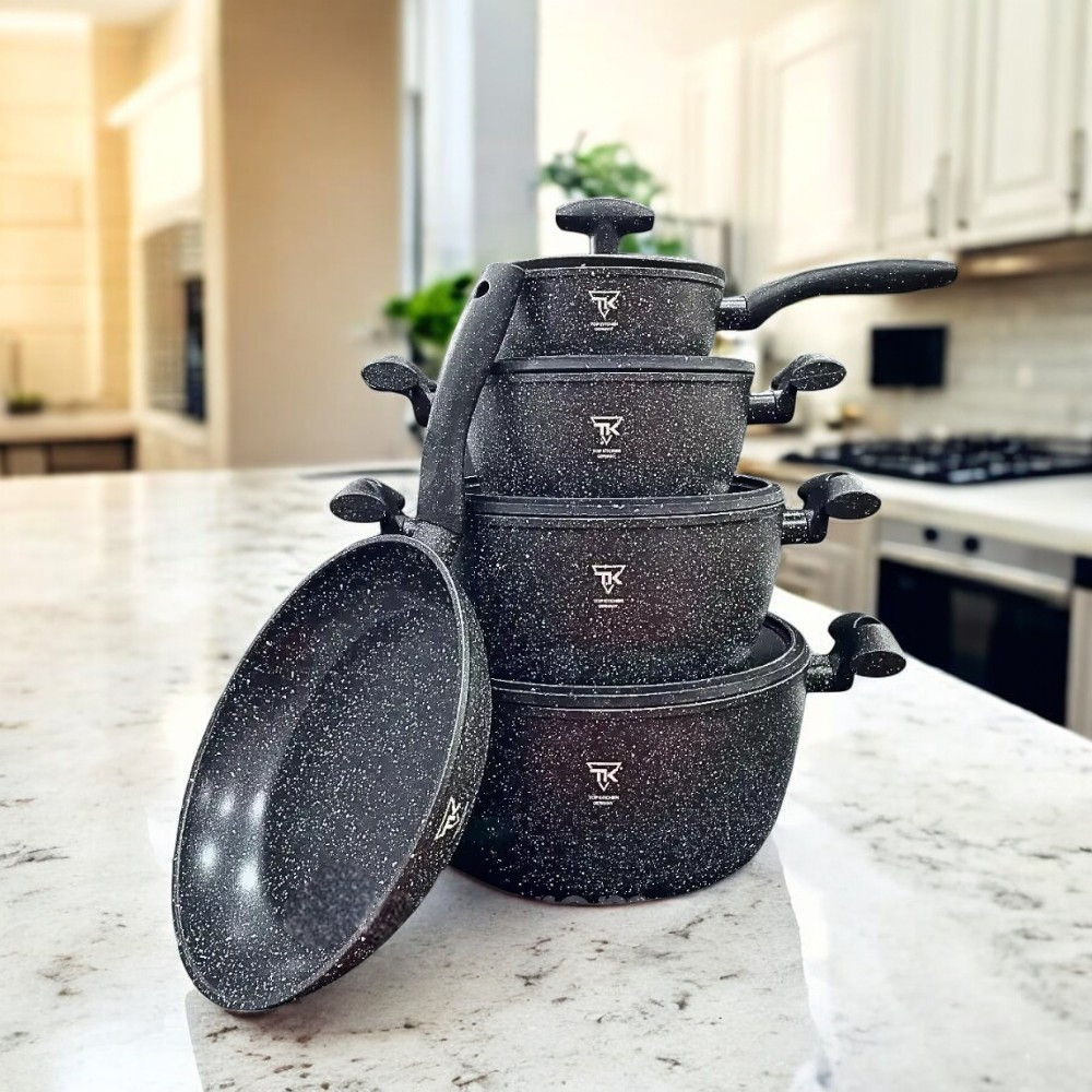 Набір каструлт 10 предметів Top Kitchen Якісний набір каструлі та сковорідка з гранітним покриттям Комплект каструль