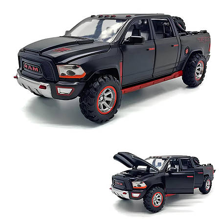 Металева модель Dodge Ram TRX 1:32 — інерційна машинка з фарами та звуком, чорна, фото 1