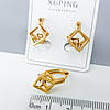 Сережки Золотий Куб, без каміння, медсплав Xuping позолота 18K, фото 3