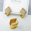 Сережки Ромб з розсипом цирконію, медсплав Xuping позолота 18K, фото 4