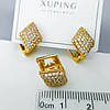 Сережки Ромб з розсипом цирконію, медсплав Xuping позолота 18K, фото 3