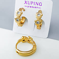 Сережки Дві Квітки зі вставкою цирконію, медсплав Xuping позолота 18K