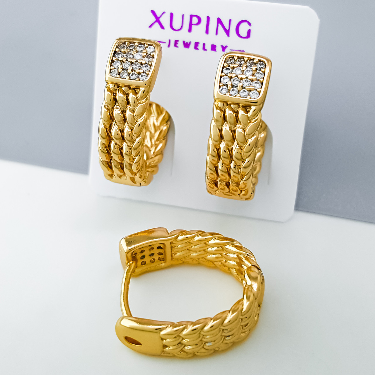 Сережки Колосок з розсипом каміння, медсплав Xuping позолота 18K