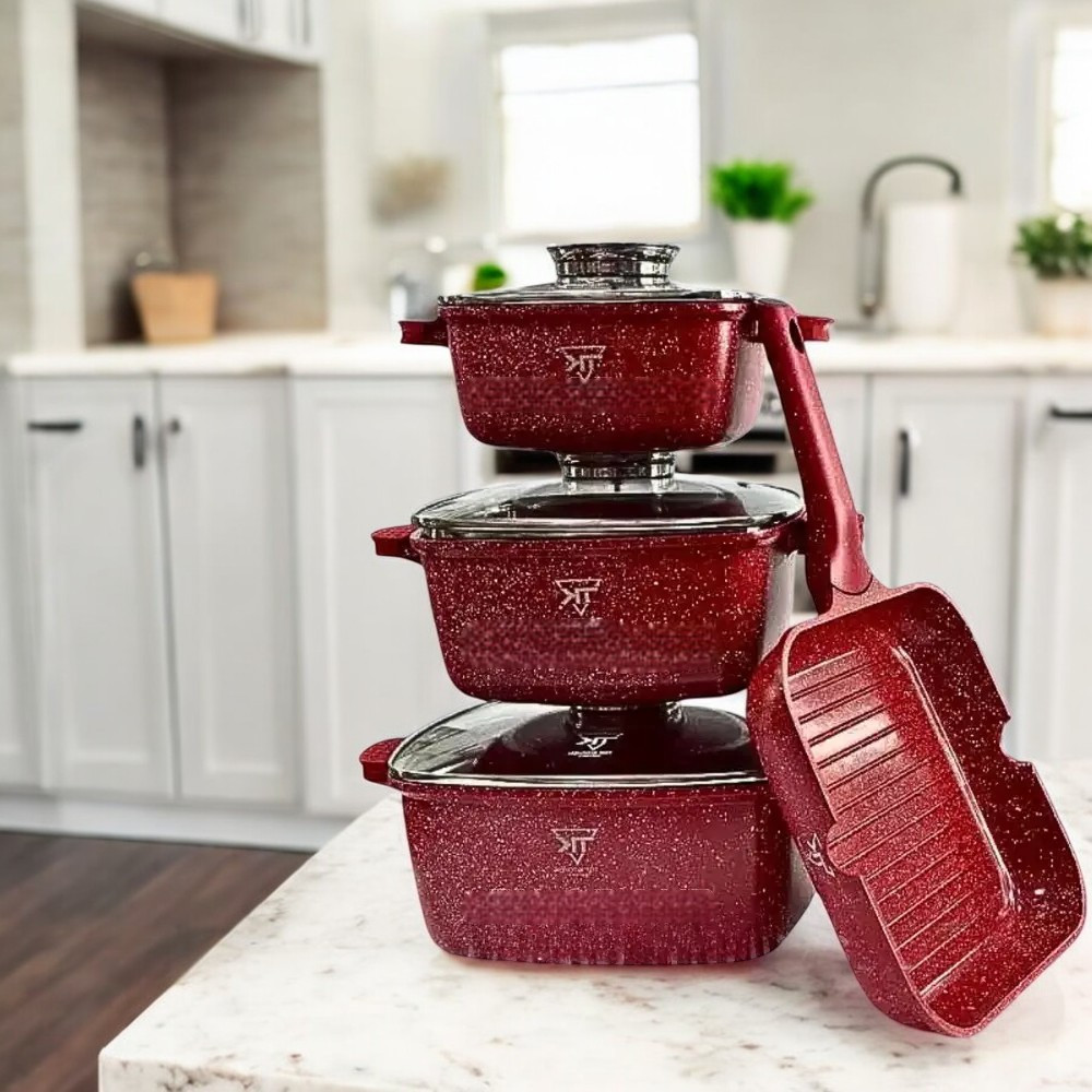Набір каструль з кришками TOP KITCHEN Комплект каструлі та Гриль-сковорідка Якісний набір каструль 7 предметів
