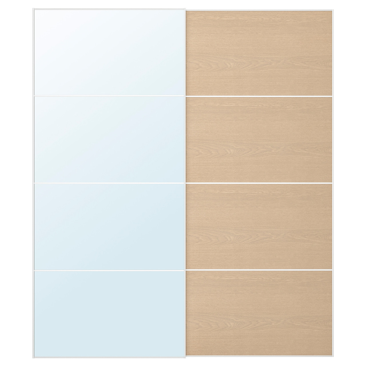 AULI/MEHAMN Розсувні двері, алюмінієве дзеркало/2 сторони, білий морений дуб, 200x236 см IKEA 695.603.10, фото 1