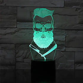 3D світильник Barber Skull RESTEQ — світлодіодна лампа череп перукаря, 7 кольорів, USB/батарейки