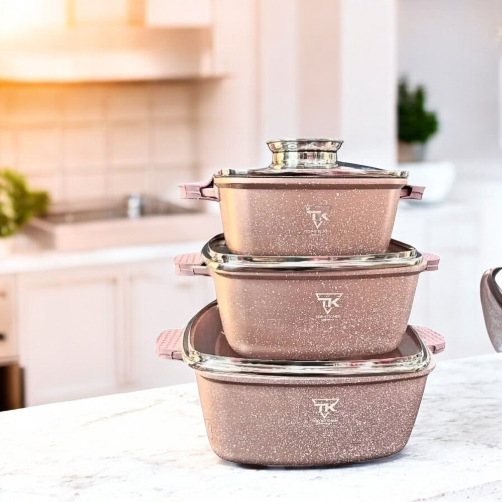 Каструлі TOP KITCHEN для будь-якої плити Набір каструль 3шт Комплект квардратних каструль з кришками