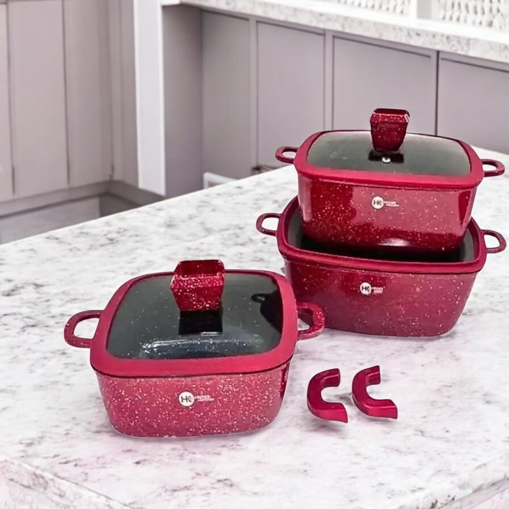 Набір квадратних каструль Higher Kitchen Каструлі з гранітним покриттям 3 шт Комплект каструль 8 предметів