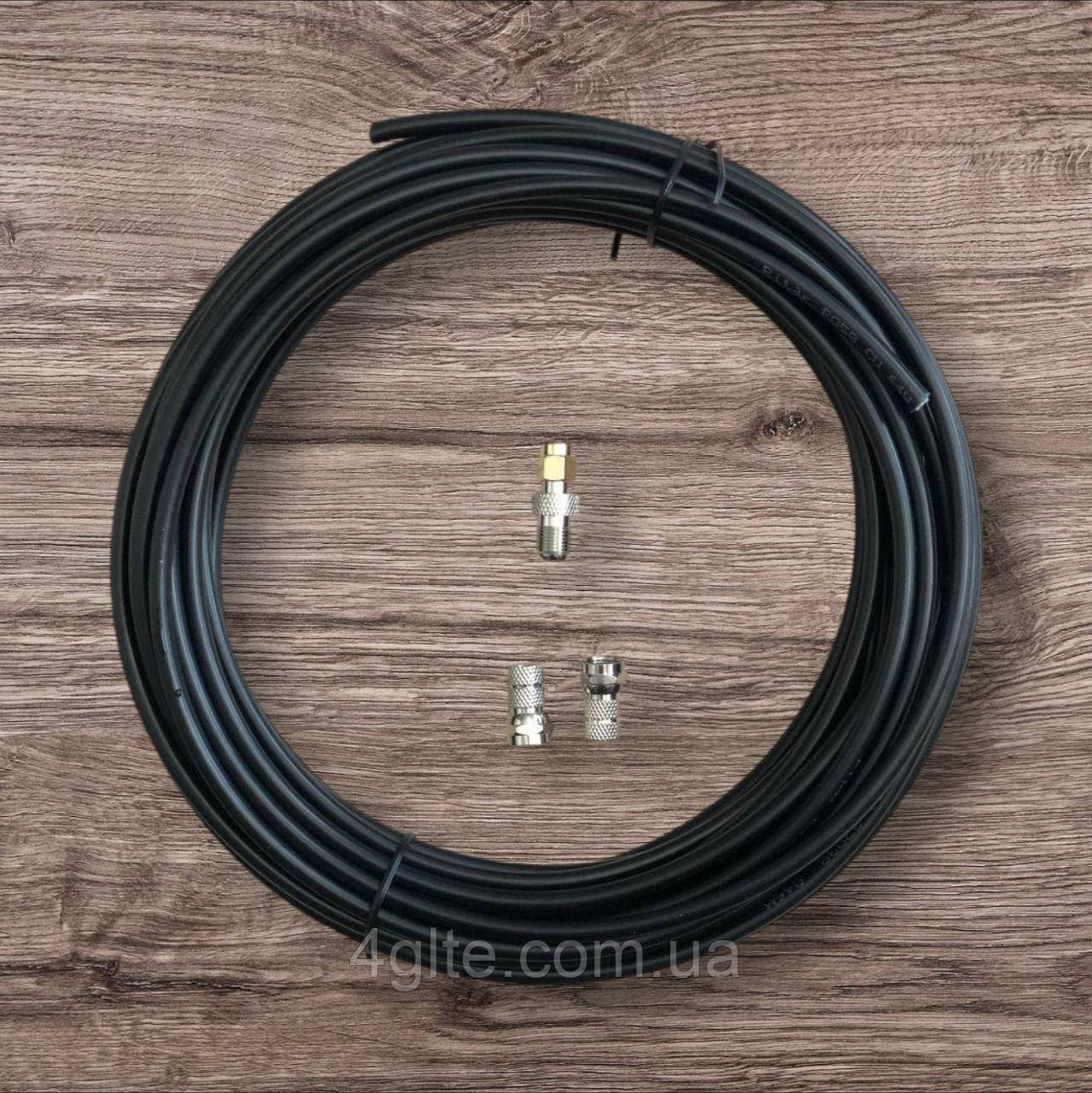 Коаксіальний кабель RG58 50 Ом 20 метрів + F-роз'єми + антенний перехідник SMA, фото 1