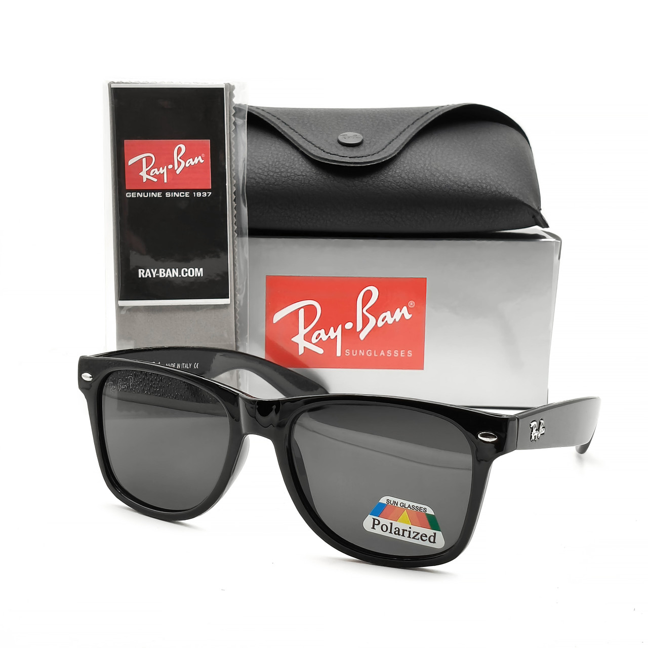 Окуляри Ray Ban Wayfarer 2140 polarized чорні, глянцева оправа