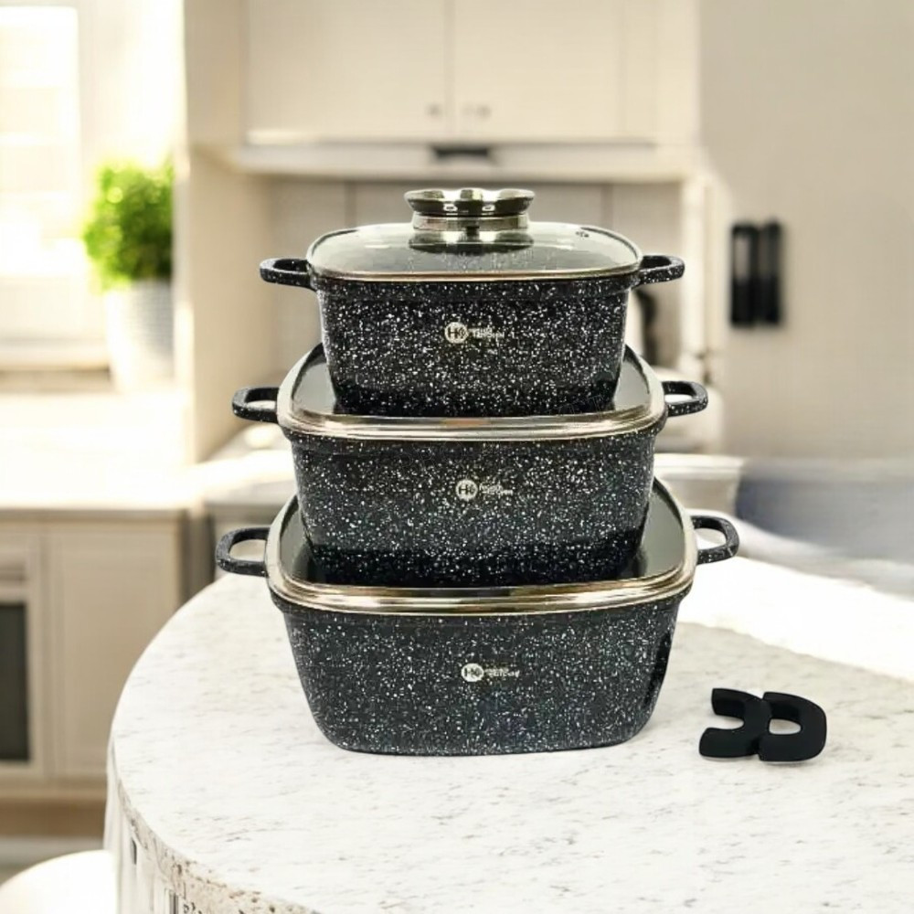 Комплект каструль Higher Kitchenз багатошаровим дном Набір якісних каструль з гранітним покриттям 3 шт