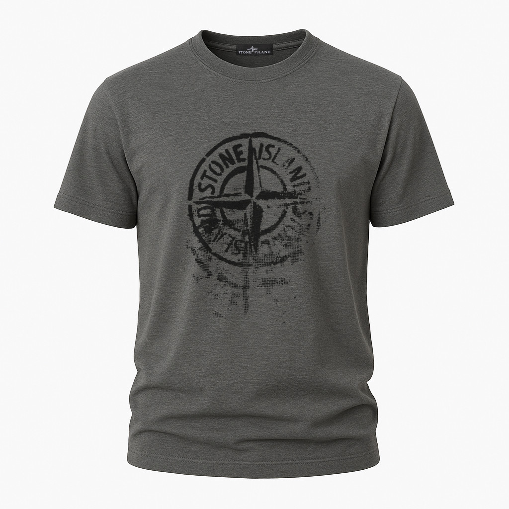Футболка чоловіча Stone Island антрацит класична з фірмовим принтом, фото 1