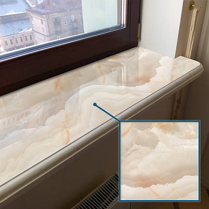 Покриття для підвіконня, м'яке скло з фотодруком, бежевий мармур, 35 х 100 см, фото 1