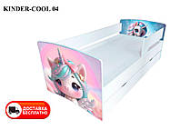 Дитяче ліжко Kinder Cool 04 Єдиноріг з висувним ящиком і захисним бортиком, спальне місце на ламелях