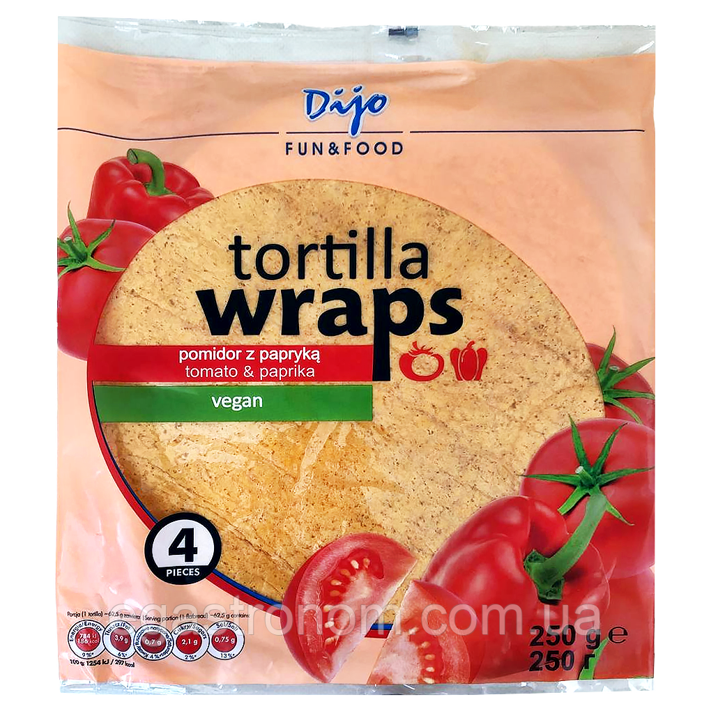 Тортилья зі смаком томату та перцю Діджо Dijo (4*62,5g) 250g 28шт/ящ (Код: 00-00017549)