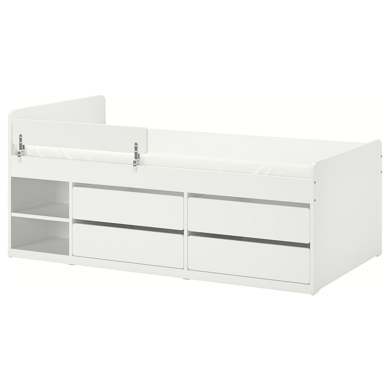 SLAKT/NATTAPA  Каркас ліжка з ящиками. і перила+дно, білий, 90х200 см IKEA 895.639.11, фото 1