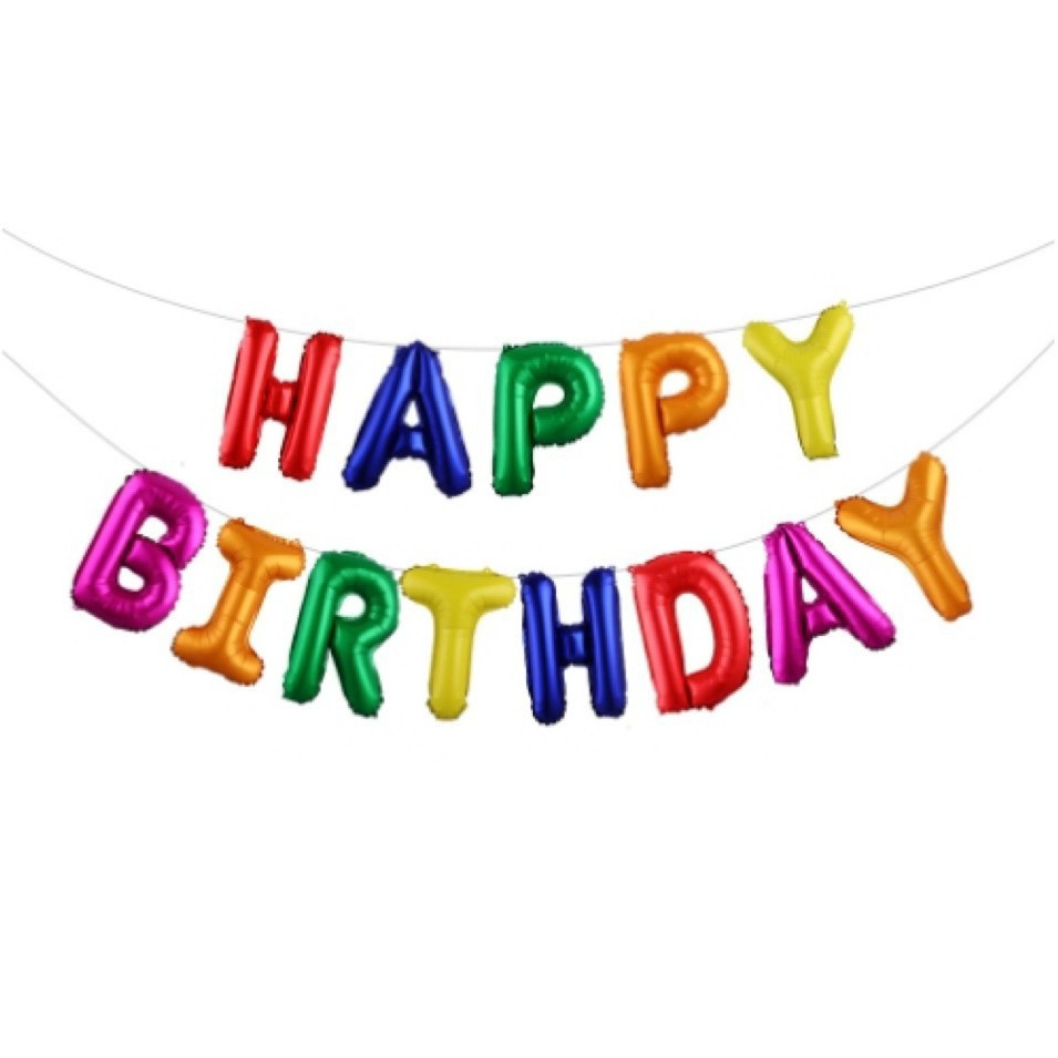 Кульки напис Happy birthday фольговані 16 дюймів різнобарвний, фото 1